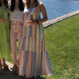 Multi-colored rainbow vertical stripe maxi dress